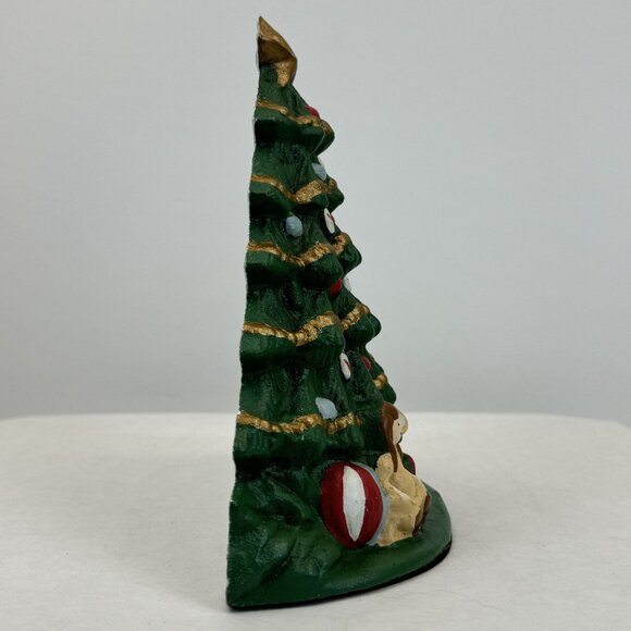 Vintage Lillian Vernon Christmas Tree Doorstop #751C Cast Iron Painted Toys 7.5" - Picture 4 of 14